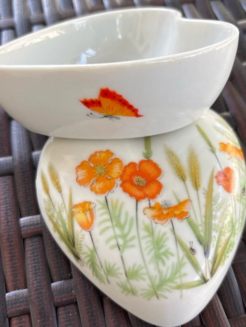 Heart Jewelry Trinket Box with Orange Floral Design